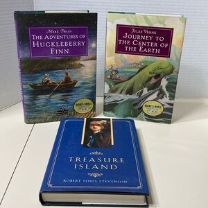 Lot of 3 Hardcover Classic Novels Mark Twain Jules Verne Robert Louis Stevenson